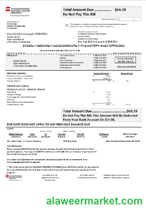 USA Louisiana AEP (Southwestern Electric Power Company) electricity business utility bill template in Word and PDF formats